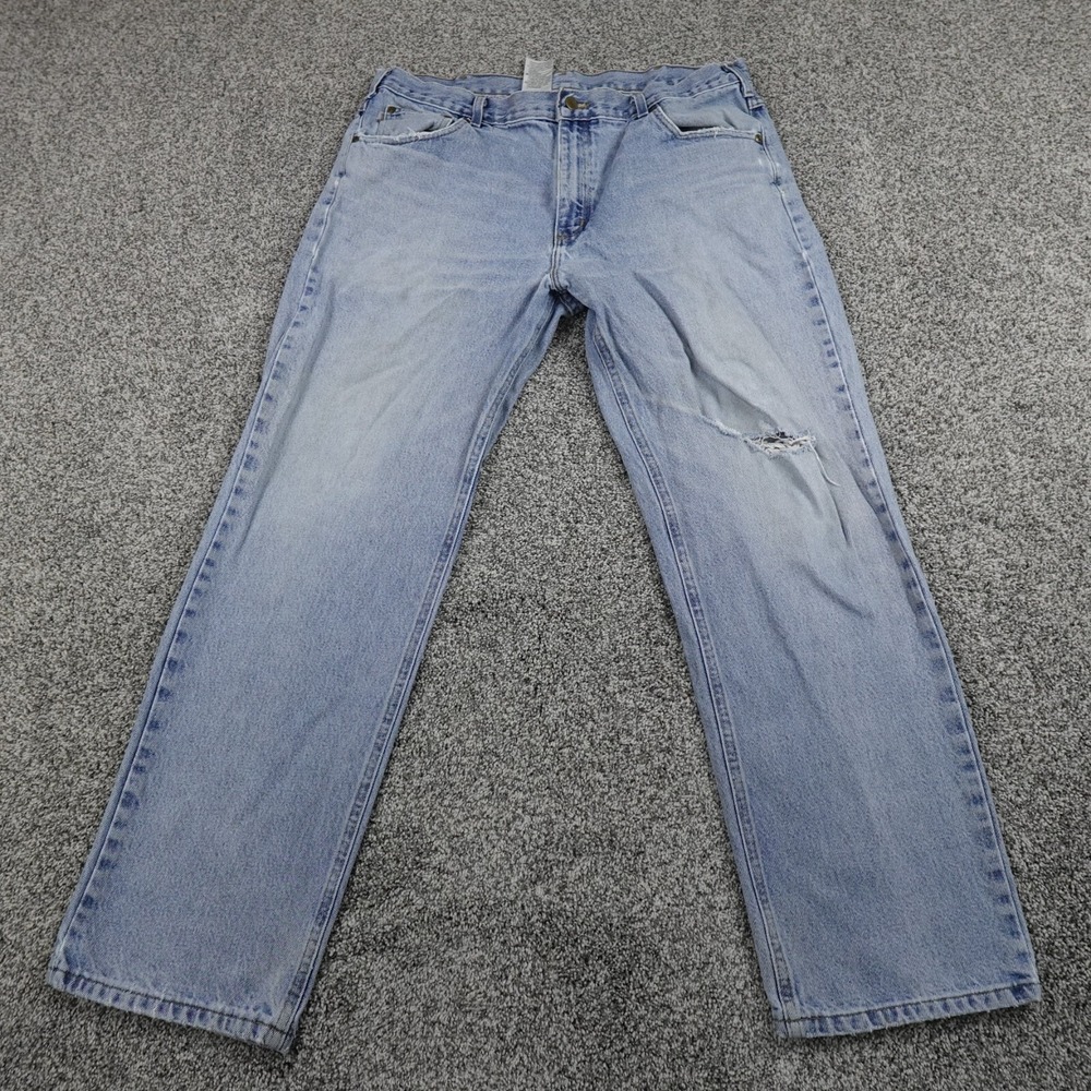 Carhartt Jeans Mens 40x32‎ Light Blue Denim Pants Straight Workwear Distressed